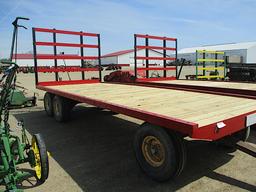13434-20'L X 8'W WHITE OAK FLAT RACK WAGON W/ STANDARD AND TANDEM AXLE RUNNING GEAR