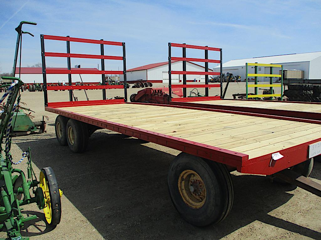 13434-20'L X 8'W WHITE OAK FLAT RACK WAGON W/ STANDARD AND TANDEM AXLE RUNNING GEAR