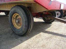13434-20'L X 8'W WHITE OAK FLAT RACK WAGON W/ STANDARD AND TANDEM AXLE RUNNING GEAR