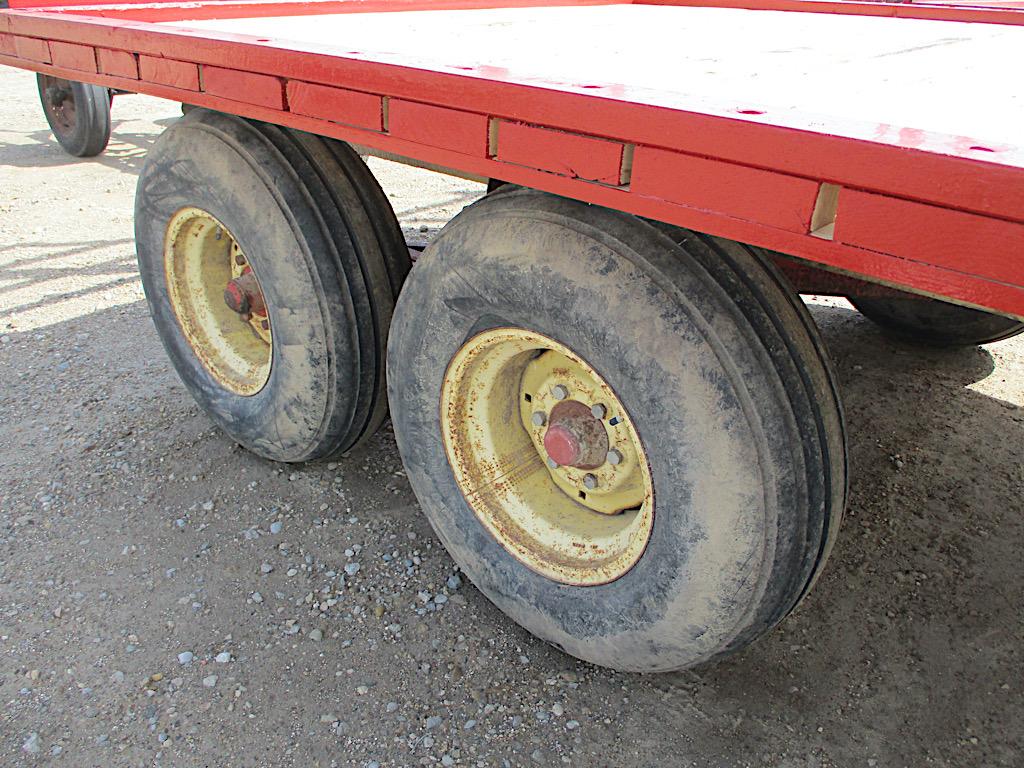 13434-20'L X 8'W WHITE OAK FLAT RACK WAGON W/ STANDARD AND TANDEM AXLE RUNNING GEAR