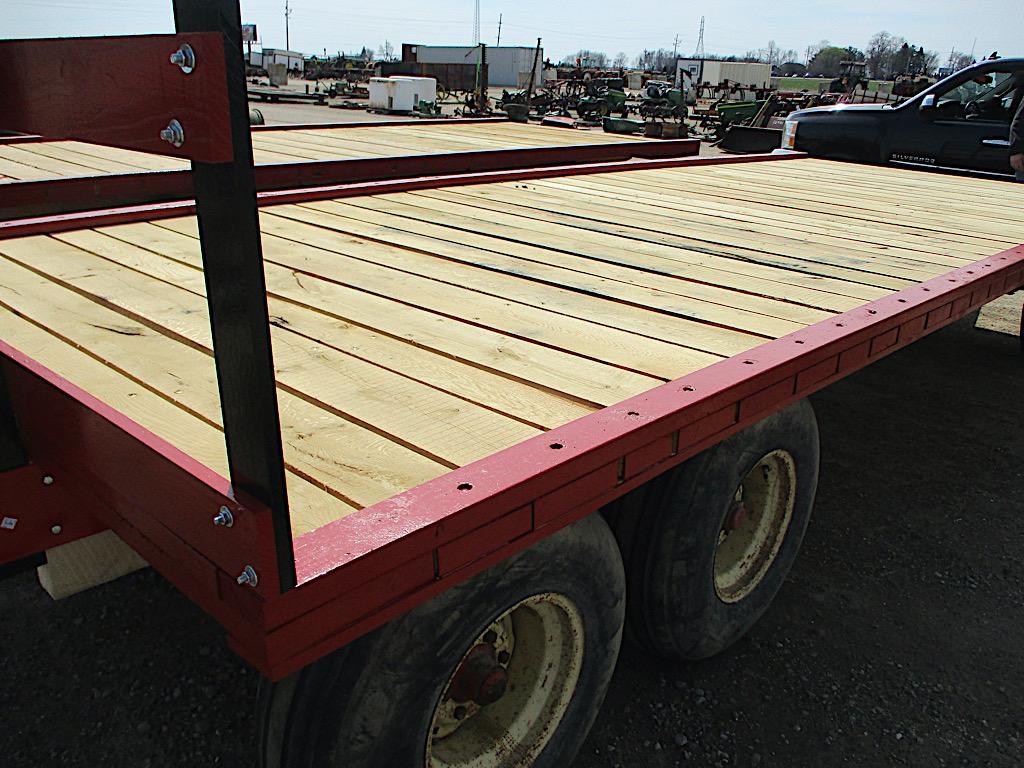 13434-20'L X 8'W WHITE OAK FLAT RACK WAGON W/ STANDARD AND TANDEM AXLE RUNNING GEAR