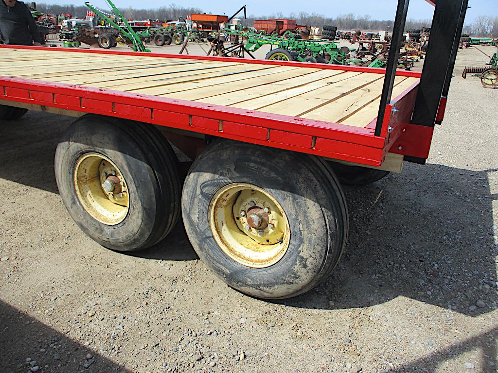 13434-20'L X 8'W WHITE OAK FLAT RACK WAGON W/ STANDARD AND TANDEM AXLE RUNNING GEAR