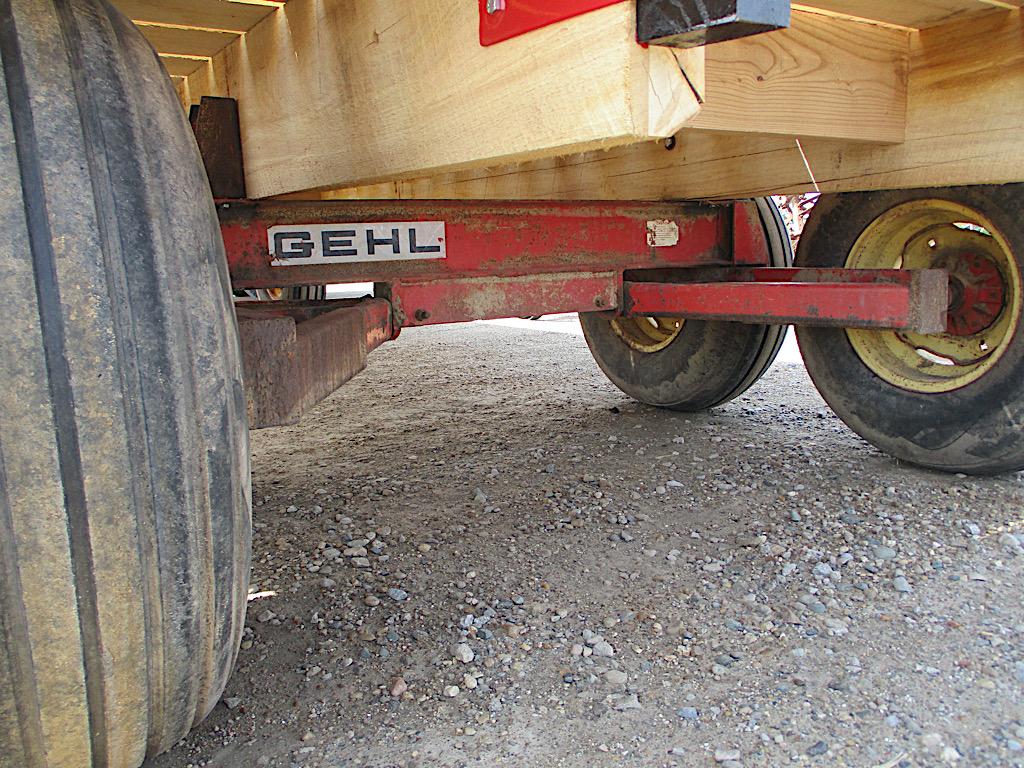 13434-20'L X 8'W WHITE OAK FLAT RACK WAGON W/ STANDARD AND TANDEM AXLE RUNNING GEAR