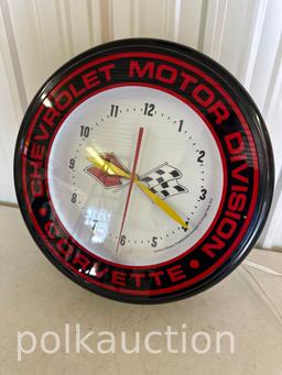 CHEVROLET CORVETTE NEON CLOCK  **NO SHIPPING AVAILABLE**