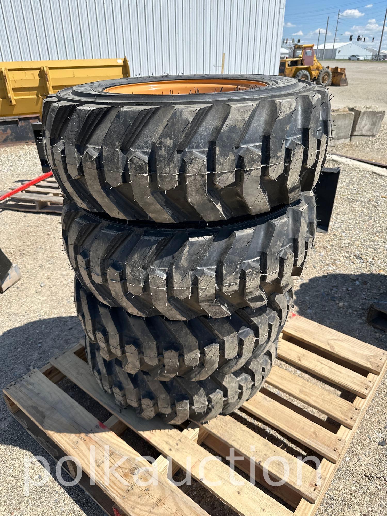 (4) NEW 10-16.5 NHS SKIDSTEER TIRES & RIMS