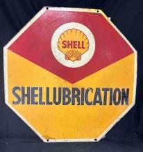 SHELLUBRICATION PORCAELIAN SIGN - 30" x 30" - DOUBLE SIDED - REPAIRED