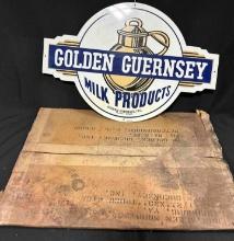 GOLDEN GURNSEY MILK PRODUCTS PORCELAIN NOS SIGN - 15.5" x 23" - SINGLE SIDED - ORIGINAL BOX