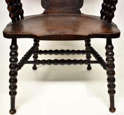 VICTORIAN OAK ARMCHAIR WITH NORTHWIND FACE BACK