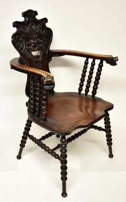 VICTORIAN OAK ARMCHAIR WITH NORTHWIND FACE BACK