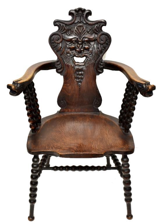 VICTORIAN OAK ARMCHAIR WITH NORTHWIND FACE BACK