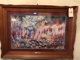 (1) ELIZABETH HORNING PAINTING W/ FRAME, CHESHIRE GARDEN, APPROX. 42.5"X30.
