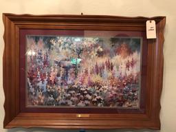 (1) ELIZABETH HORNING PAINTING W/ FRAME, CHESHIRE GARDEN, APPROX. 42.5"X30.