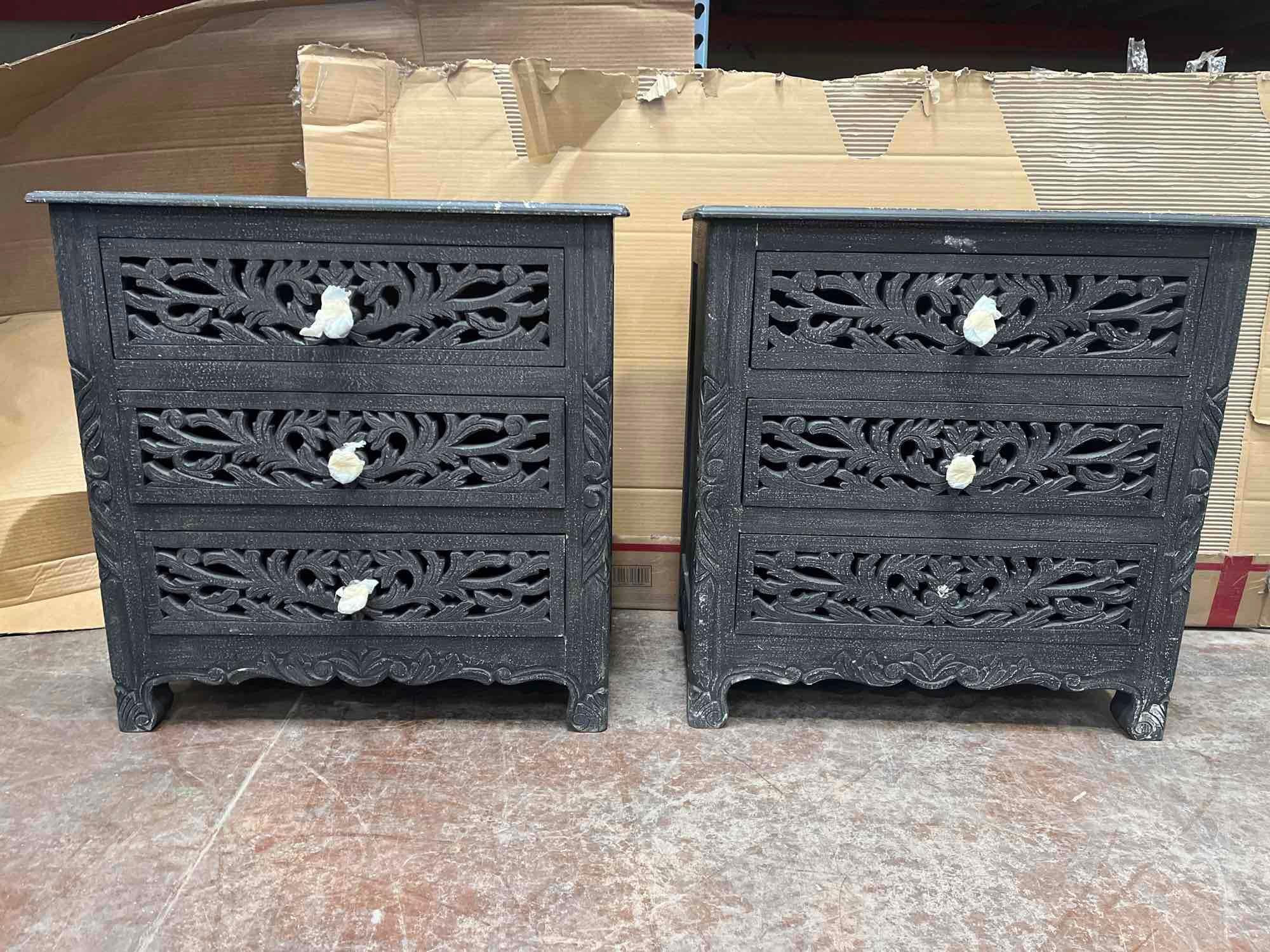 (2) Drawer Floral Carved Nightstand