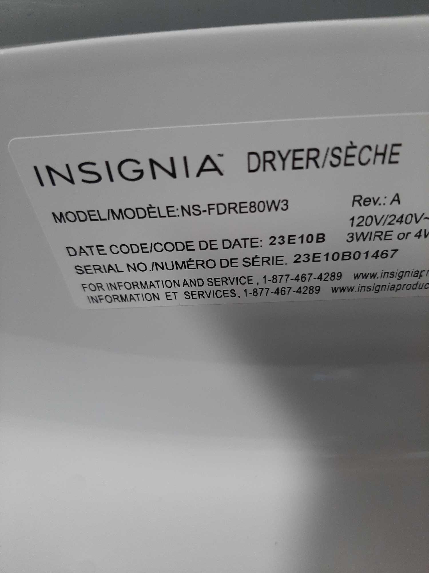 Insignia 8.0 Cu. Ft. Electric Dryer*PREVIOUSLY INSTALLED*