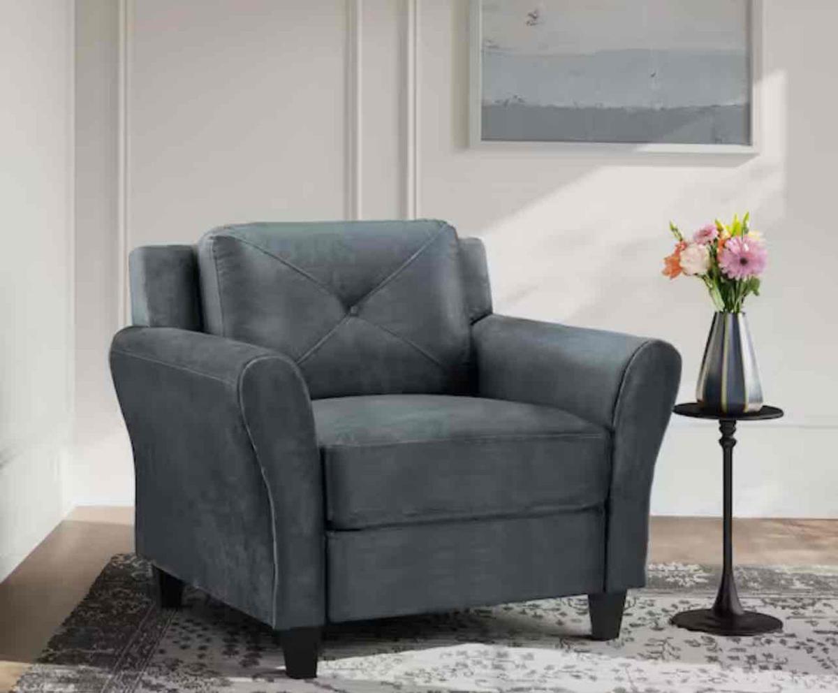 Lifestyle Solutions Harvard Dark Grey Microfiber with Round Arm Chair