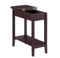 Cherry Narrow End Table with Storage, Flip Top Narrow Side Tables