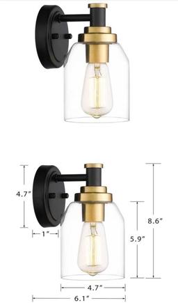 4.7 in. 1 -ight Black and Gold Vanity Light with Clear Glass Shade