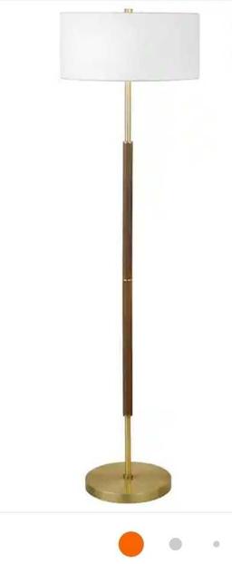 Meyer&Cross Simone 61.5 in. Brass and Rustic Oak 2-Bulb Floor Lamp