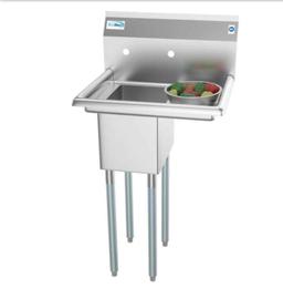 23 in. Freestanding Stainless Steel 1 Compartment Commercial Sink with Drainboard