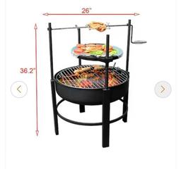 Tatayosi Round Metal Wood Burning Fire Pit with 2 Removable Cooking Grill, for Camping, Outdoor