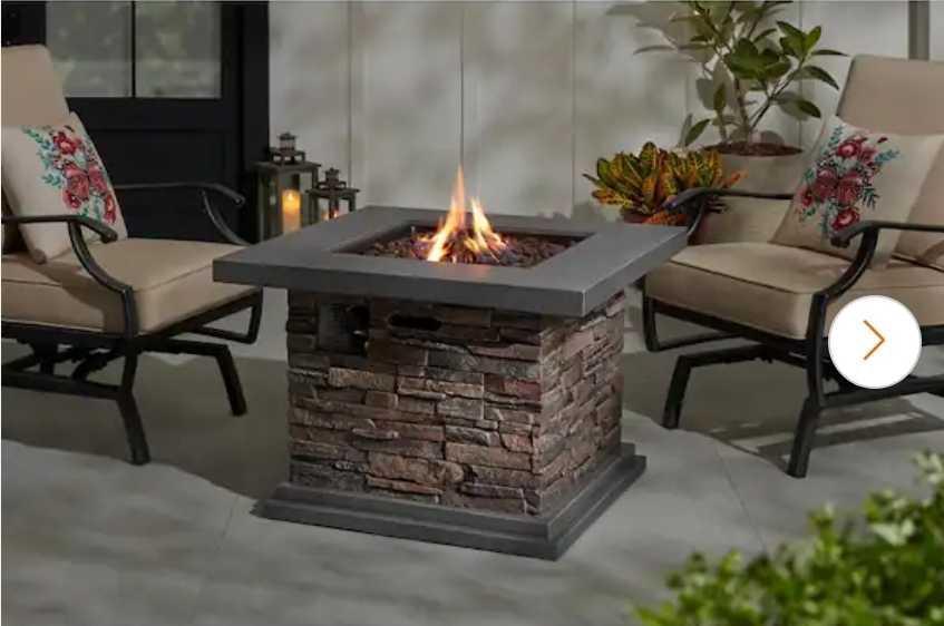 Home Decorators Collection 34 in. x 24 in. Envirostone Propane Gas Brown Fire Pit with Lava Rocks