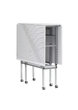 MDF Folding Fabric Cutting Table, Drawers, Grid and Guides Top, Adjustable Height, Silver/White