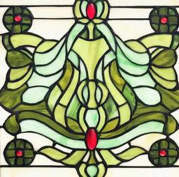 Green Victorian Stained Glass Window Panel