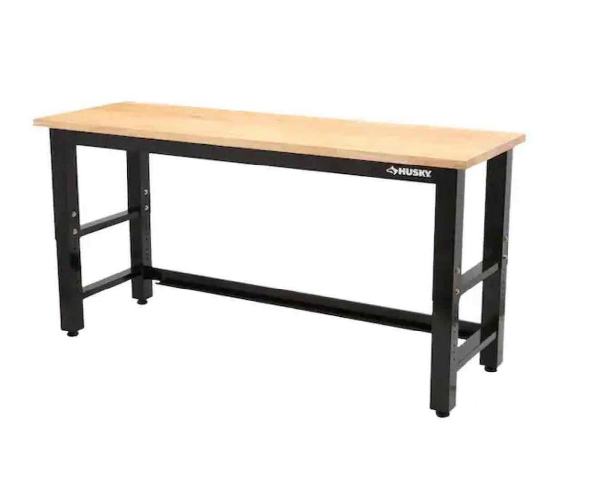 Husky 6 ft. Adjustable Height Solid Wood Top Workbench in Black