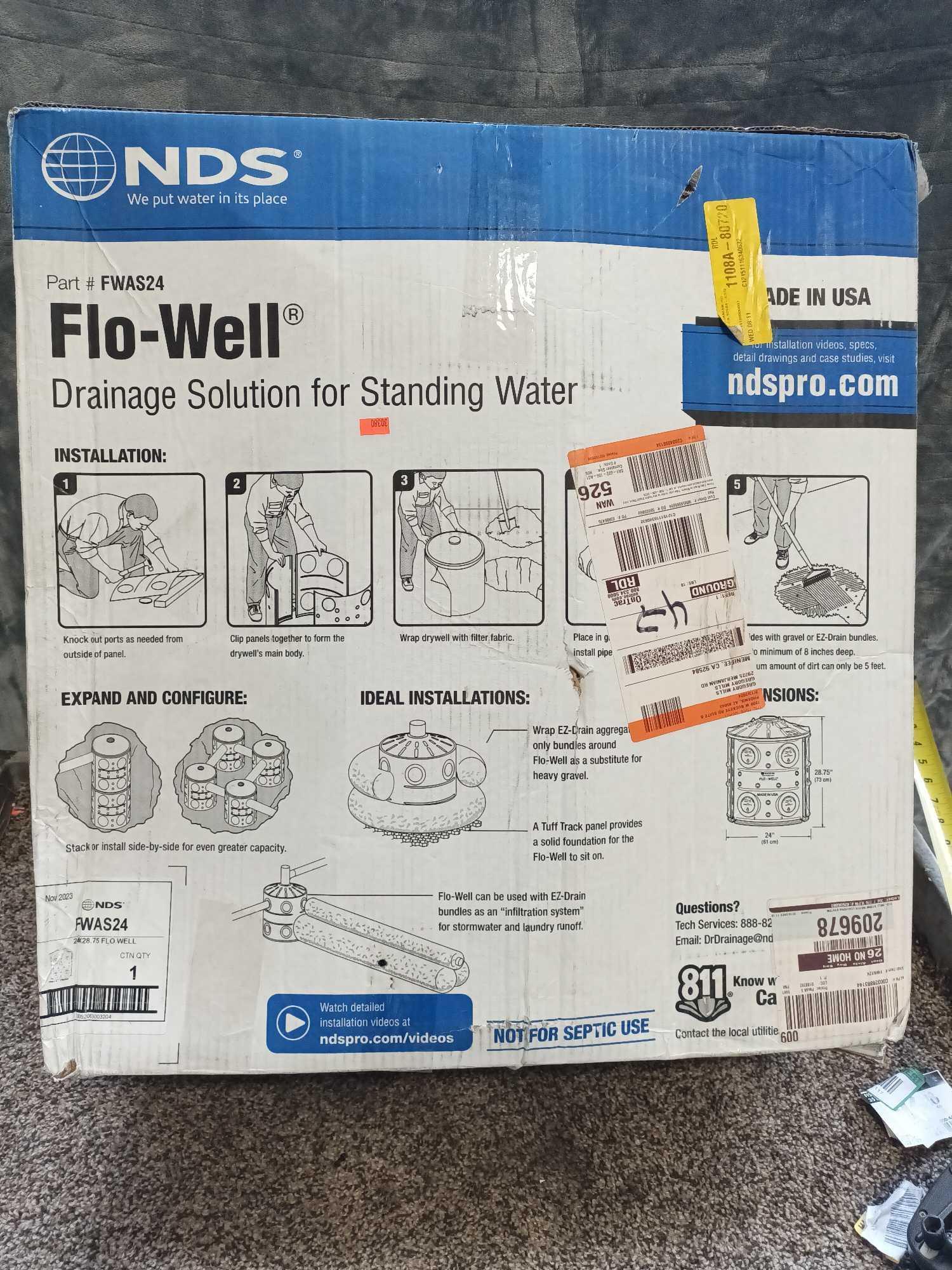 NDS 24 in. x 24 in. x 29 in. 50 Gal. Plastic Flo-Well Stormwater