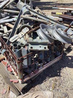 Pallet lot of cyclone fence barb wire post tree