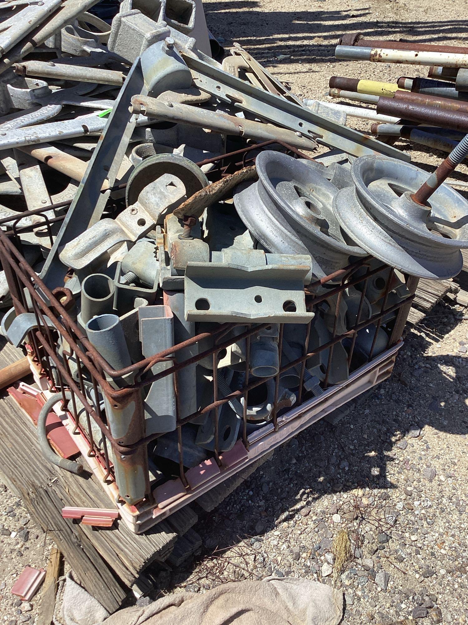 Pallet lot of cyclone fence barb wire post tree