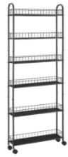 6-Shelf Black Metal Slim Storage Cart, Mobile Wire Rack Shelving Unit with Baskets