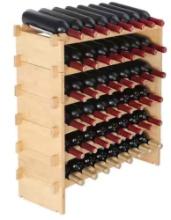 Bottle Stackable Modular Wine Rack 6-Tier Solid Bamboo Wood Storage Racks Floor Wines Holder Display