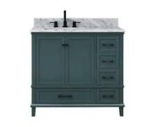 Merryfield 37 in. Single Sink Antigua Green Bath Vanity with White Carrara Marble Top