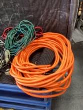 Box Lot Of Assorted Extension Cords & Compressor Hose