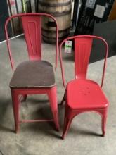 (7) Red steel dining chairs
