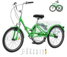 VEVOR Folding Adult Tricycle 26 in. 7-Speed Adult Folding Trikes Carbon Steel 3 Wheel Cruiser Bike,