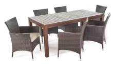 (5)Multi-Brown 7-Piece Iron Rectangular Outdoor Patio Dining Set with Beige Cushion