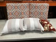 (Lot of 4) Throw Pillows and High Back Chair Cushion