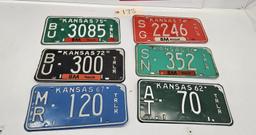 Assortment of 6 Kansas License Plates