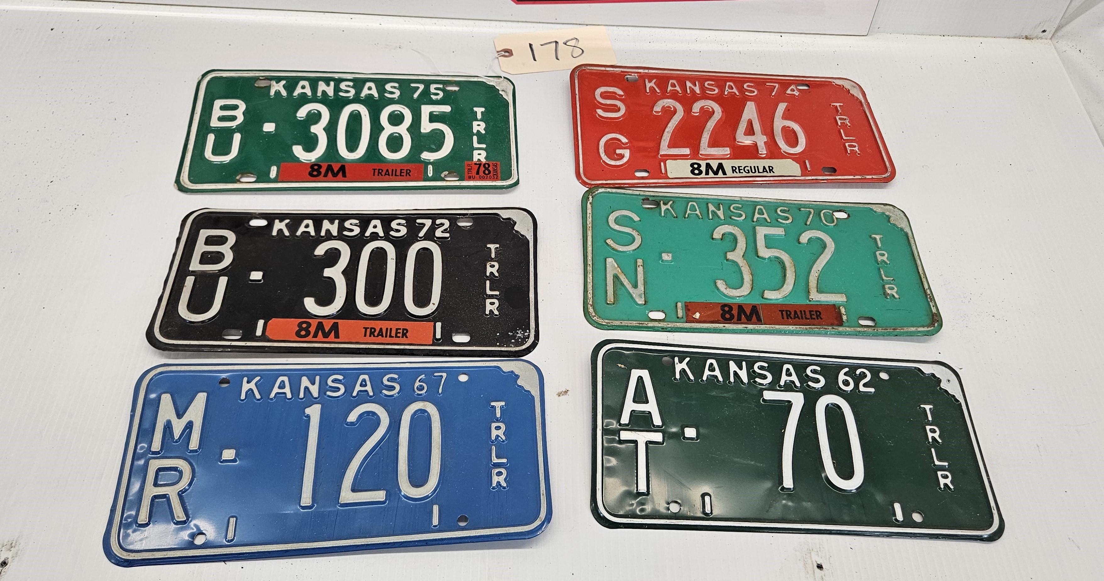 Assortment of 6 Kansas License Plates