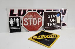 Stay On Trail & Caution & Stop Signs