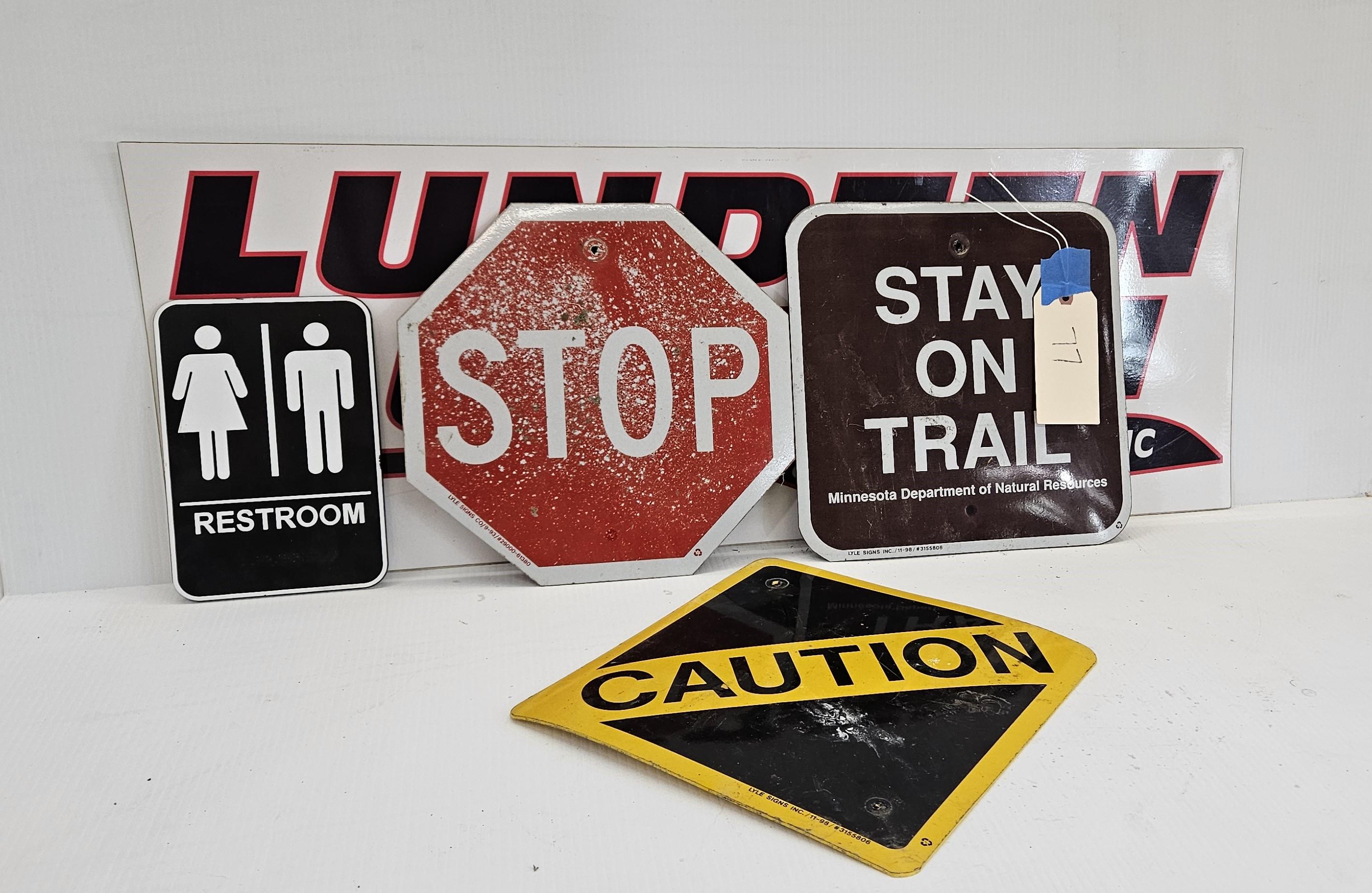 Stay On Trail & Caution & Stop Signs