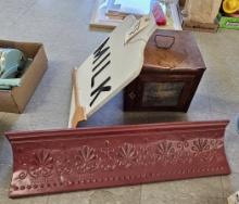 32" Long Shelf & Wood Milk Bottle Décor and Metal Box