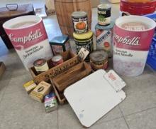Assortment of Cans & Tins & Displays & boxes