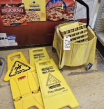 3 Wet Floor Signs & Mop Bucket