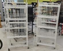 2 -White Freestanding Wire Rolling Display Racks