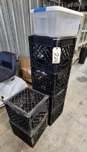 6 - 12" Plastic Milk Crates & 1 Sterlite Plastic Container