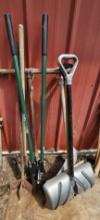 Assortment of Post Hole Diggers & Snow Shovels & Misc
