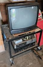 TV & VCR on Metal Rolling Cart